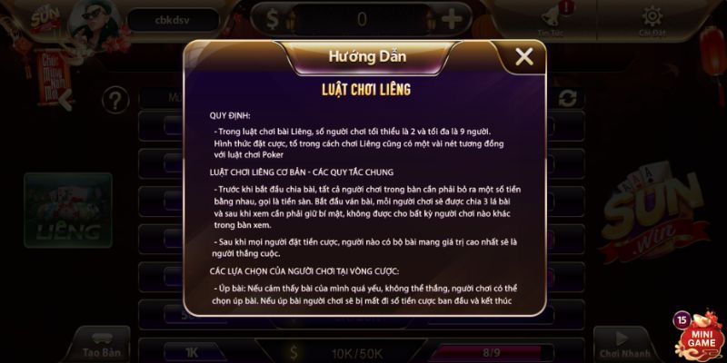 Tổng hợp các thao tác khi tham gia ván bài liêng