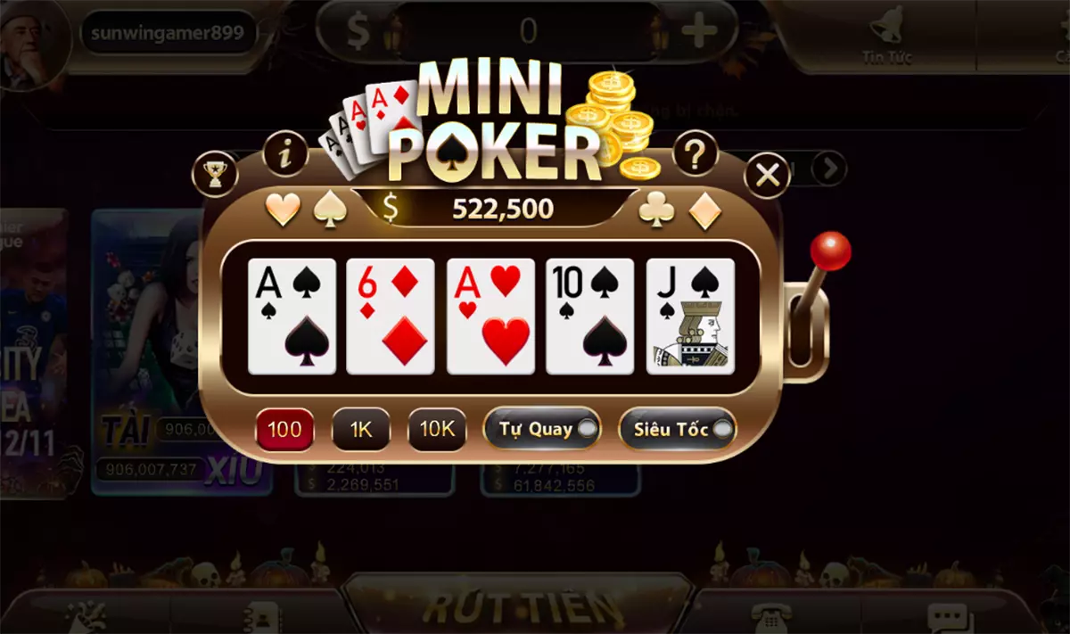 Trò chơi Mini poker Sunwin cực chiến
